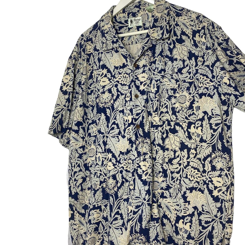 Mens Lehua‎ Blossom & Pineapples Hawaiian Tropical Silk Shirt -Vintage Silk XL